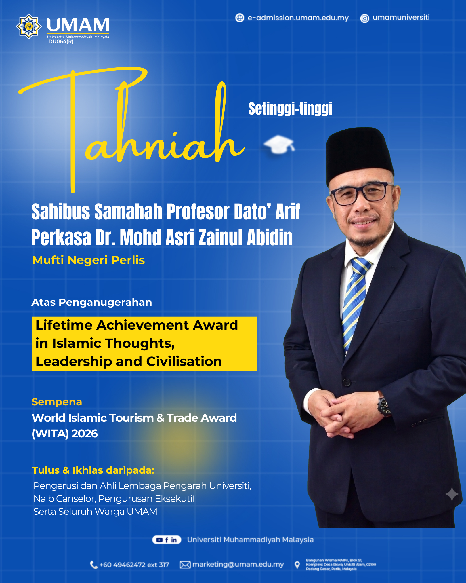 Penerimaan Lifetime Achievement Award in Islamic Thoughts - Sahibus Samahah Profesor Dato’ Arif Perkasa Dr. Mohd Asri Zainul Abidin, Mufti Negeri Perlis