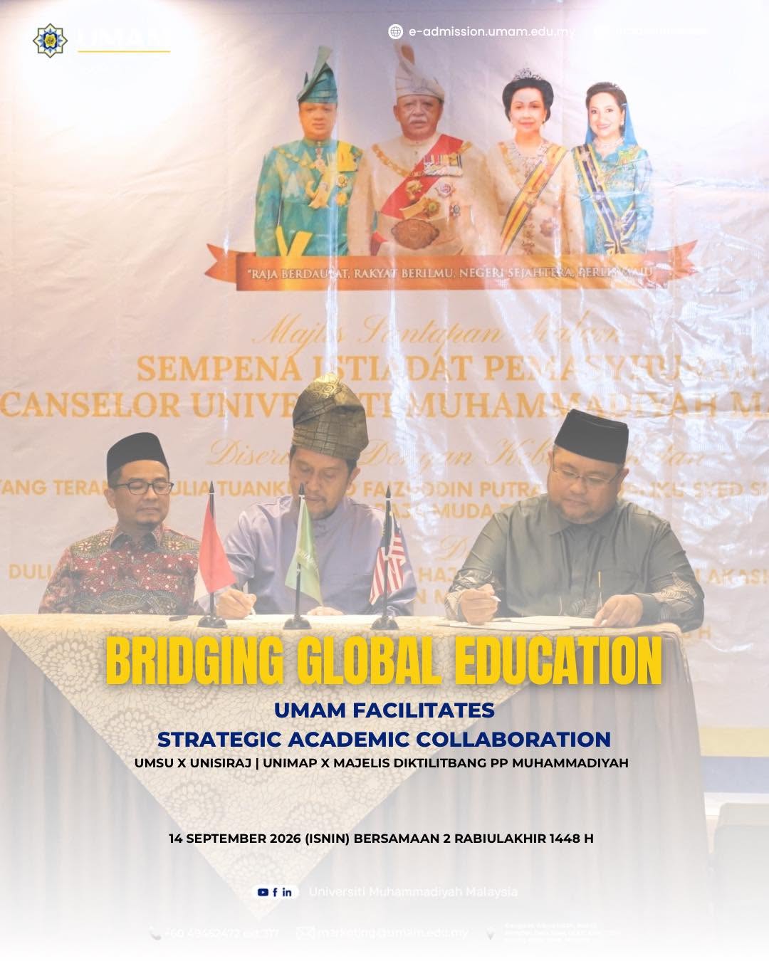 Universiti Muhammadiyah Malaysia (UMAM) proudly acts as a bridge for international academic synergy, facilitating strategic partnerships across higher education institutions and organizations to foster excellence, joint research, and cross-border innovati